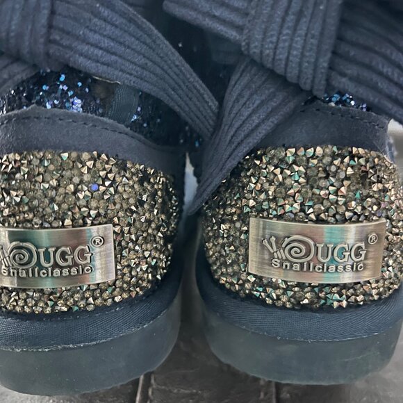 Women Glitter Sheepskin Boots Size 5 Cozy Warm Classic Winter Luxe Sparkle Bow - Picture 5 of 10